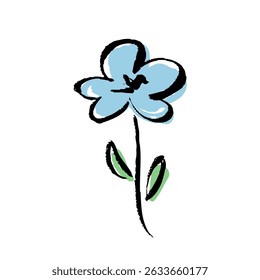 Hand-drawn vector illustration of blue brush-stroked flowers.