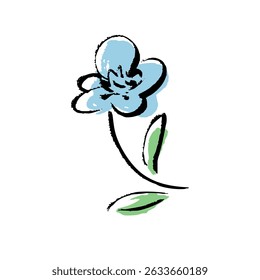 Hand-drawn vector illustration of blue brush-stroked flowers.