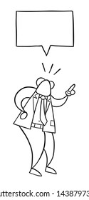 Hand-drawn vector illustration of boss angry and talking. Black outlines and white.