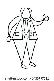 Hand-drawn vector illustration of boss showing thumbs-up. Black outlines and white.