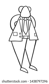 Hand-drawn vector illustration of boss standing and hands behind. Black outlines and white.