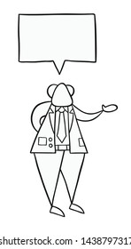 Hand-drawn vector illustration of boss talking. Black outlines and white.