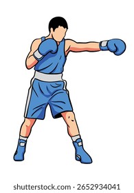 Ilustração vetorial desenhada à mão de um boxeador em pose de luta. Esboço estilo line art mostrando a postura do boxe, adequado para artes marciais, esportes de combate, ou projetos com tema atlético.