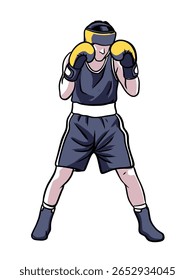 Hand-drawn vector illustration of a boxer in fighting pose. Sketch-style line art showing boxing stance, suitable for martial arts, combat sports, or athletic-themed designs.