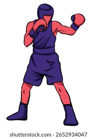 Ilustração vetorial desenhada à mão de um boxeador em pose de luta. Esboço estilo line art mostrando a postura do boxe, adequado para artes marciais, esportes de combate, ou projetos com tema atlético.