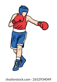 Ilustração vetorial desenhada à mão de um boxeador em pose de luta. Esboço estilo line art mostrando a postura do boxe, adequado para artes marciais, esportes de combate, ou projetos com tema atlético.