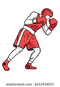 Ilustração vetorial desenhada à mão de um boxeador em pose de luta. Esboço estilo line art mostrando a postura do boxe, adequado para artes marciais, esportes de combate, ou projetos com tema atlético.