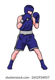 Ilustração vetorial desenhada à mão de um boxeador em pose de luta. Esboço estilo line art mostrando a postura do boxe, adequado para artes marciais, esportes de combate, ou projetos com tema atlético.