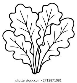 Ilustración vectorial dibujada a mano de un manojo de verdes frondosos con contornos negros llamativos sobre un fondo blanco.