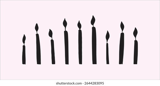 Hand-drawn vector illustration of burning candles isolated on white background, ideal for holiday, spiritual, and cozy interior-themed design projects