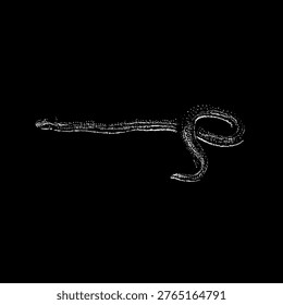 hand-drawn vector illustration of a Caecilian, a limbless serpentine amphibian. Detailed stipple and line art style capturing the unique segmented body and skin texture of this elusive tropical creature, isolated on a black background.