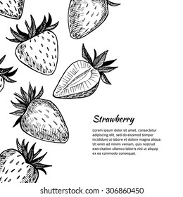 Hand-drawn vector illustration. Card or banner with strawberry. Isolated on white background.