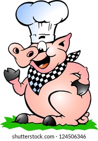 Hand-drawn Vector illustration of an Chef Pig standing and pointing