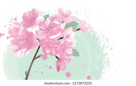 Ilustración vectorial a mano de flores de cerezo en flor en primavera