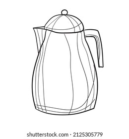 Hand-drawn vector illustration of coffee pot. With black circuit without fill on white background