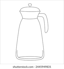 Hand-drawn vector illustration of coffee pot. With black circuit without fill on white background