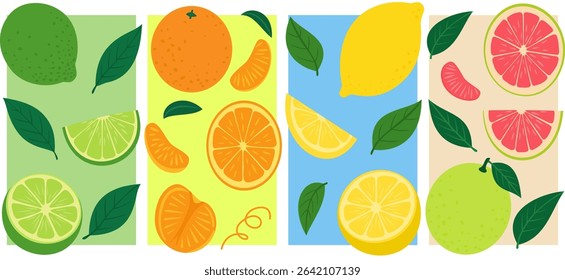 Hand-drawn vector illustration collection of Limes, Oranges, Lemons, and Pomelos - vibrant tropical fruit poster design