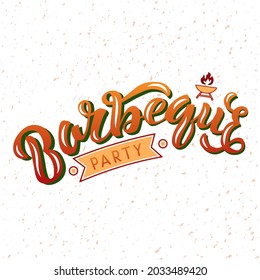 Handdrawn vector illustration with color lettering on textured background Barbeque Party for invitation, celebration, social media content, advertising, decor, poster, print, website, banner, template
