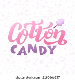 Handdrawn vector illustration with color lettering on textured background Cotton Candy for billboard, decor, business card, invitation, flyer, sign, advertising, poster, banner, print, label, template