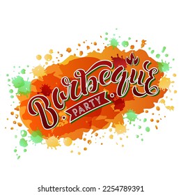 Handdrawn vector illustration with color lettering on textured background Barbecue Party for invitation, celebration, social media content, advertising, decor, poster, print, website, banner, template