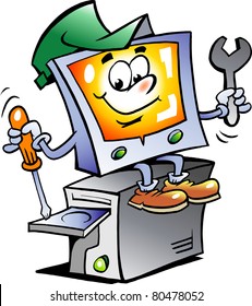 Hand-drawn Vector Illustration Of An Computer Repairman