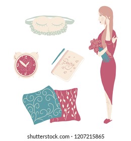 Hand-drawn vector illustration of cozy home interior elements. Set of cute home details. Good for Hygge stickers.