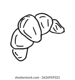 hand-drawn vector illustration of a croissant in minimalist black line . for bakery logos, cafe menus, food packaging. doodle works for both digital and print applications such as stickers, posters.