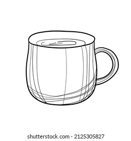 Ilustración vectorial de la taza dibujada a mano. Con circuito negro sin relleno sobre fondo blanco