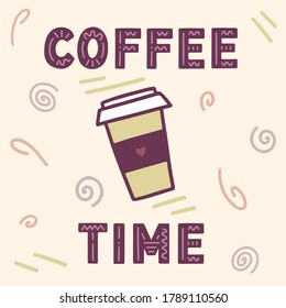 Hand-drawn vector illustration with a cup of coffee