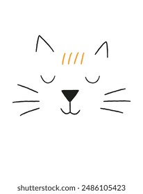 Hand-drawn vector illustration of a cute, ginger cat with a Cheshire grin. Striped and fat, this doodle cartoon character is perfect for t-shirt designs, cards, and prints. Motivational and funny