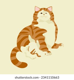 Hand-drawn vector illustration of cute orange cat sitting pop-style design.