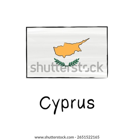 Hand-drawn vector illustration of the Cyprus flag in outline style. Ideal for political content, education, banners, infographics, and presentations about Europe or Mediterranean countries.