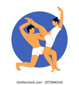 Hand-drawn vector illustration with dancers. Men and women in modern dance poses in pastel colors.