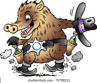Hand-drawn Vector illustration of an Dancing Javelina Boar