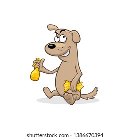 Hand-drawn Vector illustration of an Dog with Cleaning spray bottle and washcloth
