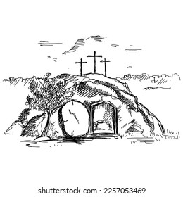 Hand  drawn vector illustration for Easter  The empty tomb after the resurrection Jesus Christ 