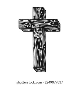 Hand-drawn vector illustration for Easter. Wooden cross. A symbol of the crucifixion and resurrection of the Lord Jesus Christ.