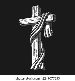 Hand-drawn vector illustration for Easter. Wooden cross. A symbol of the crucifixion and resurrection of the Lord Jesus Christ.