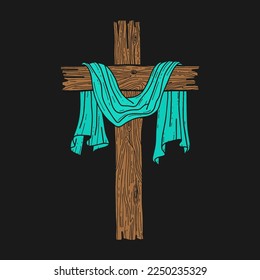 Hand-drawn vector illustration for Easter. Wooden cross. A symbol of the crucifixion and resurrection of the Lord Jesus Christ.