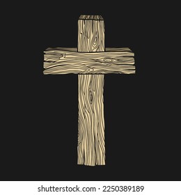 Hand-drawn vector illustration for Easter. Wooden cross. A symbol of the crucifixion and resurrection of the Lord Jesus Christ.