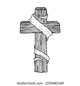 Handgezeichnete Vektorgrafik für Ostern. Holzkreuz. Ein Symbol der Kreuzigung und Auferstehung des Herrn Jesus Christus.