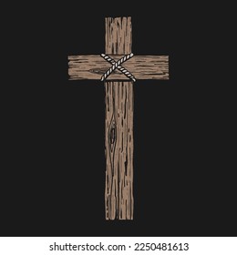 Handgezeichnete Vektorgrafik für Ostern. Holzkreuz. Ein Symbol der Kreuzigung und Auferstehung des Herrn Jesus Christus.