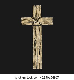 Hand-drawn vector illustration for Easter. Wooden cross. A symbol of the crucifixion and resurrection of the Lord Jesus Christ.