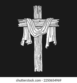 Hand-drawn vector illustration for Easter. Wooden cross. A symbol of the crucifixion and resurrection of the Lord Jesus Christ.