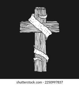 Hand-drawn vector illustration for Easter. Wooden cross. A symbol of the crucifixion and resurrection of the Lord Jesus Christ.