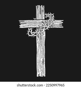 Christian Illustration Of Wooden Cross Happy Easter Image Stock