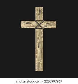 Hand-drawn vector illustration for Easter. Wooden cross. A symbol of the crucifixion and resurrection of the Lord Jesus Christ.