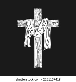 Handgezeichnete Vektorgrafik für Ostern. Holzkreuz. Ein Symbol der Kreuzigung und Auferstehung des Herrn Jesus Christus.