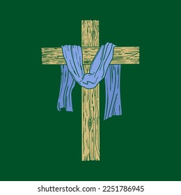 Hand-drawn vector illustration for Easter. Wooden cross. A symbol of the crucifixion and resurrection of the Lord Jesus Christ.