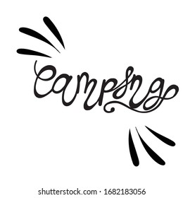 hand-drawn vector illustration, element without background, camping,lettering